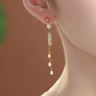 Buddha Gift 925 Sterling Silver Posts Shoushan Stone Pearl Healing Drop Earrings