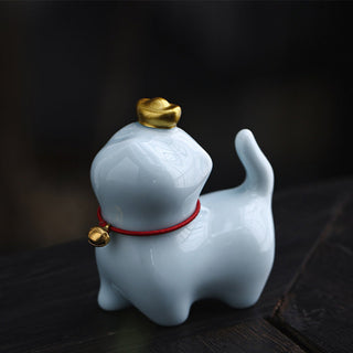 Buddha Gift Mini Lucky Cat Ingot Tea Pet Ceramic Home Desk Figurine Decoration