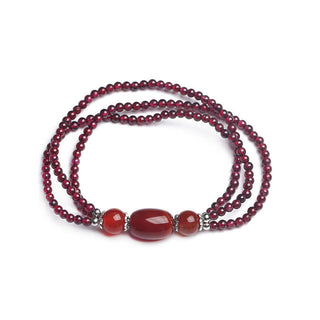 Buddha Gift Natural Garnet Red Agate Protection Triple Layer Bracelet