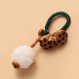 Buddha Gift Lotus Natural White Bodhi Seed Peach Wood Luck Keychain Decoration