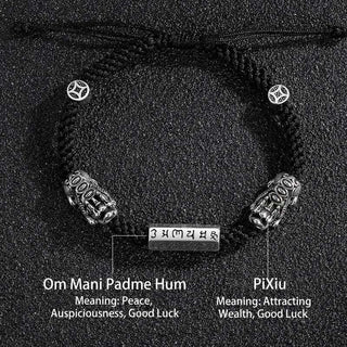 Buddha Gift Double PiXiu Feng Shui Copper Coin Om Mani Padme Hum String Bracelet