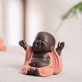 Buddha Gift Always Smiling Laughing Buddha Wealth Luck Purple Clay Maitreya Statue Decoration