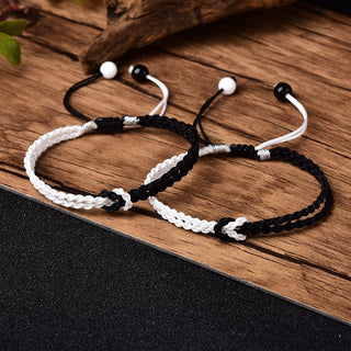 Buddha Gift Handmade Black White Rope Braided Healing Bracelet