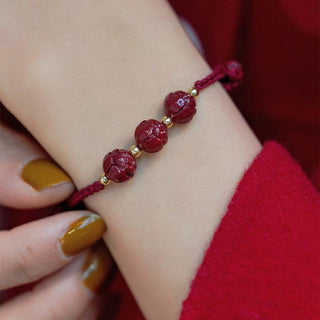 Buddha Gift Cinnabar Jade Lotus Calm Red String Weave Bracelet