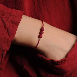 Buddha Gift 14K Gold Plated Natural Cinnabar Blessing String Braided Bracelet