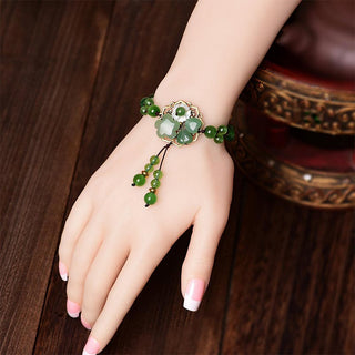 Buddha Gift Natural Green Jade Luck Dangling Flower Bracelet