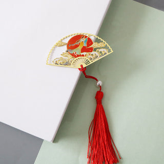 Buddha Gift Traditional Butterfly Lotus Flower Crane Dragon Phoenix Fox Koi Fish New Beginning Metal Brass Hollow Fan Bookmarks