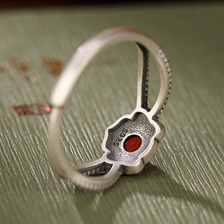 Buddha Gift 925 Sterling Silver Red Agate Bead Logical Thinking Ring