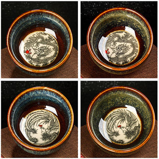 Buddha Gift Lotus Dragon Phoenix Koi Fish Chinese Jianzhan Ceramic Teacup Kung Fu Tea Cup 110ml