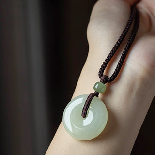 Buddha Gift Natural Round Jade Peace Buckle Luck Prosperity Necklace Pendant