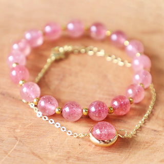 Buddha Gift Sun Stone Strawberry Quartz Crystal Positive Bracelet
