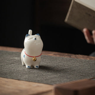 Buddha Gift Mini Lucky White Cat Kitten Tea Pet Ceramic Home Desk Figurine Decoration