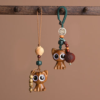 Buddha Gift Green Sandalwood Lucky Cat Koi Fish Cure Key Chain Phone Hanging Decoration
