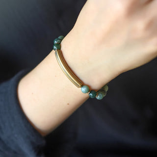 Buddha Gift Red Jasper Moss Agate Black Obsidian Crystal Copper Peace Couple Bracelet