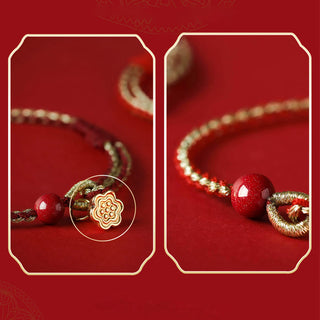 Buddha Gift Handmade 925 Sterling Silver Lotus Cinnabar Gold Bead Blessing Braid Bracelet