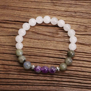 Buddha Gift 108 Mala Beads White Agate Amethyst Black Glitter Stone Protection Bracelet