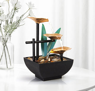 Buddha Gift Three Layers Waterfall Fountain Tabletop Lotus Ornaments With River Rocks Desktop Decoration