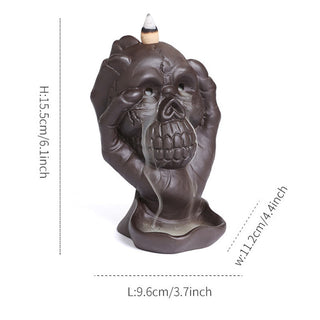 Buddha Gift Halloween Skull With Ghost Hand Purple Clay Spiritual Incense Burner Decoration