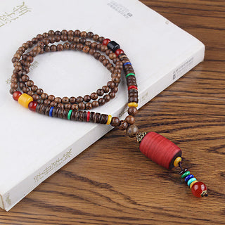 Buddha Gift Tibetan Wenge Wood Bodhi Seed Agate Balance Peace Necklace Pendant