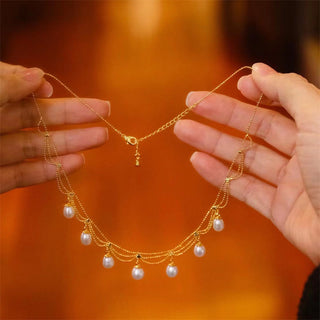 Buddha Gift Vintage 14K Gold Plated Pearl Bead Healing Multilayer Necklace Pendant