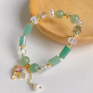 Buddha Gift Amethyst Green Aventurine Strawberry Quartz Positive Elephant Charm Bracelet