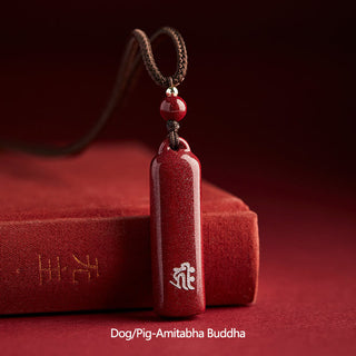 Buddha Gift Chinese Zodiac Natal Buddha Cinnabar Amulet Protection String Necklace Pendant