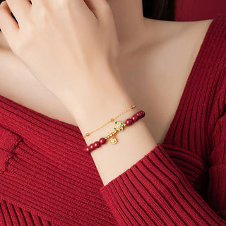 Buddha Gift 925 Sterling Silver Natural Cinnabar Four Leaf Clover Flower Blessing Chain Bracelet