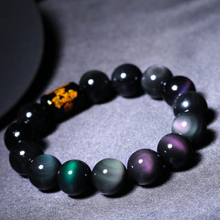 Buddha Gift Natural Rainbow Obsidian Positive Transformation Bracelet