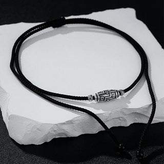 Buddha Gift 999 Sterling Silver Nine-Eye Dzi Bead Pattern Protection Rope Necklace Pendant