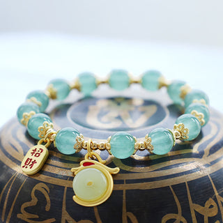 Buddha Gift Year of the Dragon Red Agate Green Aventurine Peace Buckle Fu Character Lucky Fortune Bracelet