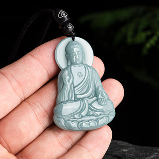 Buddha Gift Amitabha Buddha Natural Jade Lotus Amulet Compassion String Necklace Pendant