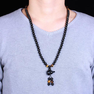 Buddha Gift Natural Black Obsidian Rainbow Obsidian Gourd Blessing Bracelet Mala