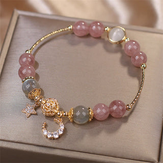 Buddha Gift Strawberry Quartz Moonstone Moon Star Love Bracelet