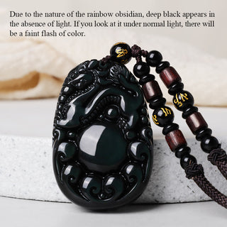 Buddha Gift Tibetan Positive Rainbow Obsidian PiXiu Necklace