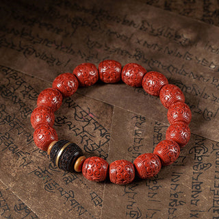 Buddha Gift Natural Cinnabar Ebony Calm Blessing Bracelet