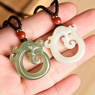 Buddha Gift White Jade Cyan Jade Dragon Protection Necklace String Pendant