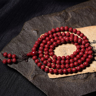 Buddha Gift 108 Mala Beads Cinnabar Om Mani Padme Hum Pattern Engraved Blessing Bracelet