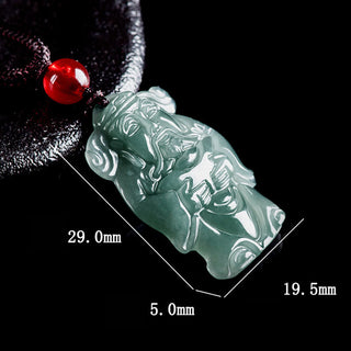 Buddha Gift Natural Green Jade Chinese God of Wealth Caishen Ingot Abundance Necklace Pendant