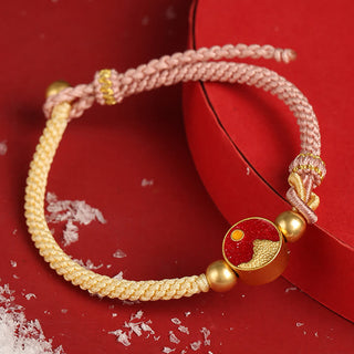 Buddha Gift Handmade Mountain and Sea Engraved Luck Two-Color String Couple Bracelet