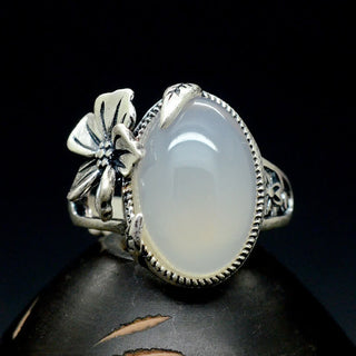 Buddha Gift 990 Sterling Silver Natural Chalcedony Plum Positive Harmony Ring