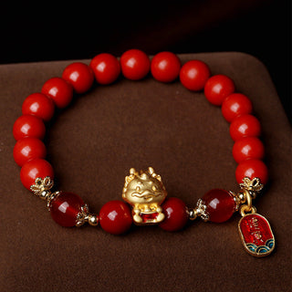 Buddha Gift Year of the Dragon Natural Cinnabar Ingot Protection Bracelet