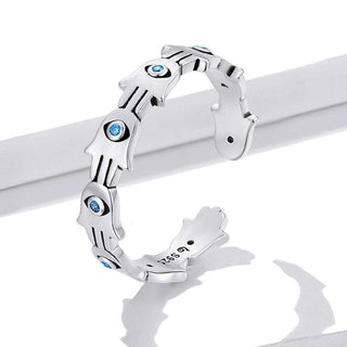 Buddha Gift 925 Sterling Silver Hamsa Symbol Zircon Adjustable Ring