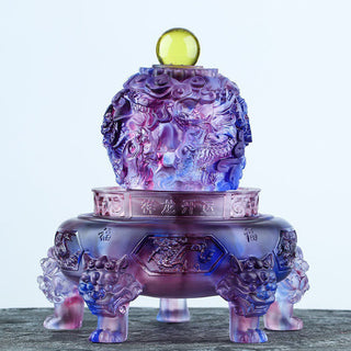 Buddha Gift Feng Shui Auspicious Dragon Handmade Liuli Crystal Rotatable Art Piece Luck Home Office Decoration