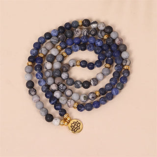 Buddha Gift 108 Mala Beads Sodalite Zebra Jasper Crystal Lotus Strength Bracelet