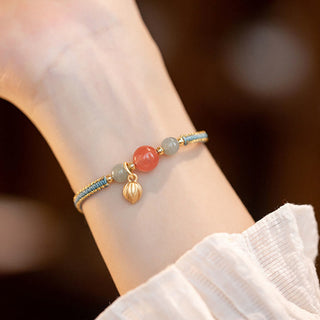 Buddha Gift Red Agate Jade Lotus Confidence Calm String Bracelet
