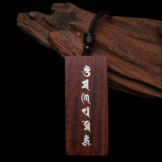 Buddha Gift 999 Sterling Silver Small Leaf Red Sandalwood Ebony Wood Om Mani Padme Hum Inlaid Protection Necklace Pendant