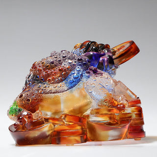 Buddha Gift Feng Shui Frog Handmade Liuli Crystal Art Piece Wealth Home Office Decoration
