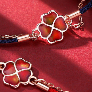 Buddha Gift 925 Sterling Silver Color-changing Four Leaf Clover Luck Protection Red String Bracelet