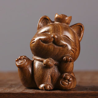 Buddha Gift Mini Green Sandalwood Ingot Lucky Cat Carved Peace Desk Decorations