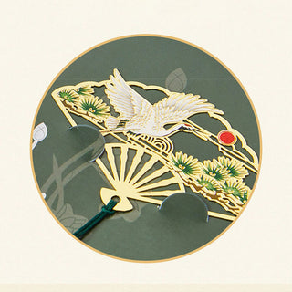 Buddha Gift Traditional Butterfly Lotus Flower Crane Dragon Phoenix Fox Koi Fish New Beginning Metal Brass Hollow Fan Bookmarks